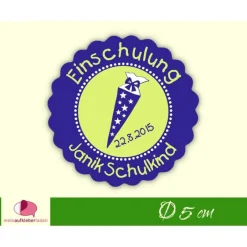 15 Aufkleber | Einschulung - Schultüte mit Sternchen - blau grün - personalisierbar Kinder Einschulung