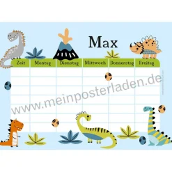 Outlet 3 er Set  A4 Stundenplan + Lernposter  | Kleine Dinos - blau Kinder Einschulung