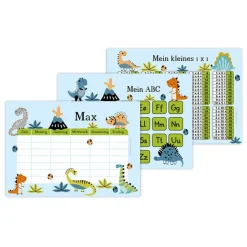 Outlet 3 er Set  A4 Stundenplan + Lernposter  | Kleine Dinos - blau Kinder Einschulung