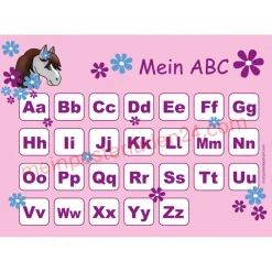 Best 4 er Set  A4 Stundenplan + Lernposter + Heftaufkleber  | Pony Blumen - rosa Kinder Einschulung