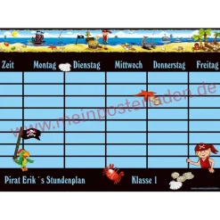 Best 4 er Set  A4 Stundenplan + Lernposter + Heftaufkleber  | Pirat - blau Kinder Einschulung