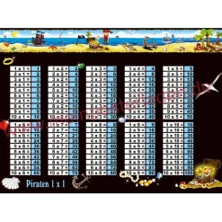 Best 4 er Set  A4 Stundenplan + Lernposter + Heftaufkleber  | Pirat - blau Kinder Einschulung