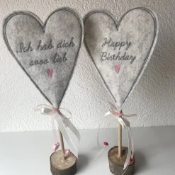 Tischdekoration|aba 2 er Set Herzen auf Standfuß  in der Farbe ROSA - Tisch/Fenster Dekoration aus 100 % Wollfilz - für liebe Menschen