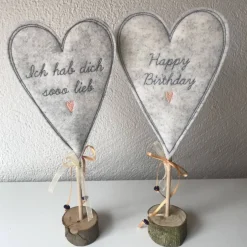 Tischdekoration|aba 2 er Set Herzen auf Standfuß  in der Farbe APRICOT - Tisch/Fenster Dekoration aus 100 % Wollfilz - für liebe Menschen