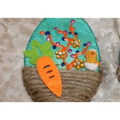 Clearance 2 er-Set Ostereier KÜKEN Collage Acrylmalerei auf einem flachen Pappmachè-Ei Künstler-Ei Osterei Osterdeko Osterkunst Ostereier