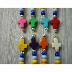 1 farbenfrohe Gastgeschenk / Charm mit Kreuz und Fisch / Regenbogenfarben Dekoration