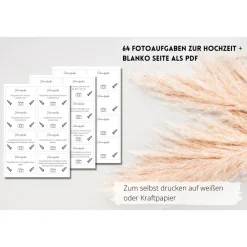 64 Fotoaufgaben zur Hochzeit als PDF Download | leere Blanko Seiten zum selbst drucken | Last Minute Hochzeitsidee | Hoc Hochzeitsgästebuch
