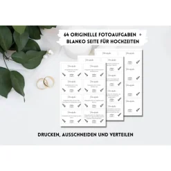 64 Fotoaufgaben zur Hochzeit als PDF Download | leere Blanko Seiten zum selbst drucken | Last Minute Hochzeitsidee | Hoc Hochzeitsgästebuch