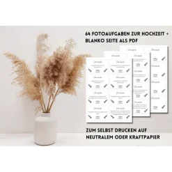 64 Fotoaufgaben zur Hochzeit als PDF Download | leere Blanko Seiten zum selbst drucken | Last Minute Hochzeitsidee | Hoc Hochzeitsgästebuch