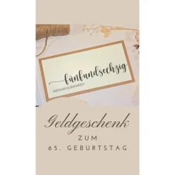 Clearance 65. Geburtstag Geldgeschenk Karte – Personalisierte Glückwunschkarte aus Kraftpapier mit Juteschleife Glückwunschkarten