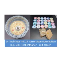 Clearance 24 geheime Botschaften in Teelichtern – Adventskalender mit Glasteelichthalter & Geschenkbox Adventskalender