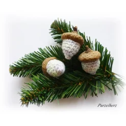 New 3 gehäkelte Eicheln zur Tisch- oder Streudekoration - Pastelltöne Weihnachtsdeko