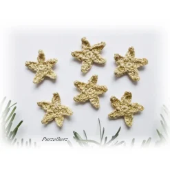 Hot 6 gehäkelte Sterne zur Tisch- oder Streudekoration - Weihnachten - Gastgeschenk,Giveaway -  beige, gold - Häkelapplikation, Aufnäher Weihnachtsdeko