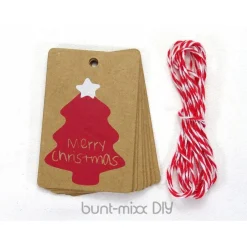 New 12 Geschenkanhänger Merry Christmas mit Twine Geschenkband rot weiß X-Mas Anhänger Tannenbaum Stern Geschenkeanhänger