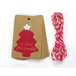 New 12 Geschenkanhänger Merry Christmas mit Twine Geschenkband rot weiß X-Mas Anhänger Tannenbaum Stern Geschenkeanhänger