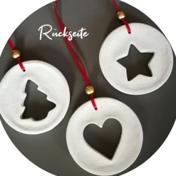 Baumschmuck|dbUniques 3 große Anhänger Weihnachten | weiß rot gold | 9 cm | Tanne Stern Herz