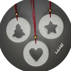 Baumschmuck|dbUniques 3 große Anhänger Weihnachten | weiß rot gold | 9 cm | Tanne Stern Herz