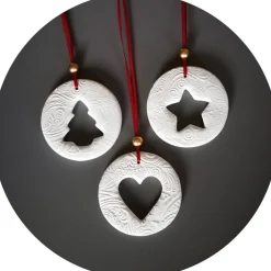 Baumschmuck|dbUniques 3 große Anhänger Weihnachten | weiß rot gold | 9 cm | Tanne Stern Herz