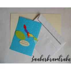 Sale 10 Karten zum selber basteln Regenbogen Fische Meer Einladung mit Wir feiern Kommunion DIY Einladungskarten