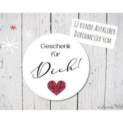 Clearance 12 Papieraufkleber mit Aufschrift Geschenk für dich in rot mit schwarz weiß 4cm rund Sticker & Aufkleber