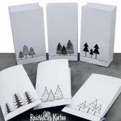 Discount 6 Papiertüten, bedruckt mit Tannenbäumen als Geschenktüten, Adventskalendertüten oder Lichtertüten (1) Adventskalender
