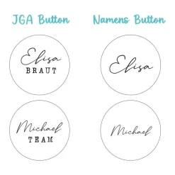 Junggesellinnenabschied|Kreativschmalz 10 personalisierte Hochzeit JGA Button, Stil 02 | runde 32mm Namen Button | Junggesellenabschied Namensbutton