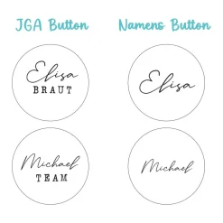 10 personalisierte Hochzeit JGA Button, Stil 04 | runde 32mm Namen Button | Junggesellenabschied Namensbutton Junggesellinnenabschied