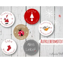 Best 24 rote Aufkleber mit weißem Weihnachtsbaum Frohe Weihnachten rund Sticker & Aufkleber