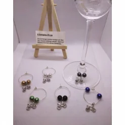 Geschenke Für Männer|Netles Kartenkunst & Schmuckallerlei 6 Sektringe - Markierungsringe für Stielgläser, Anhänger Motiv "Fahrrad"