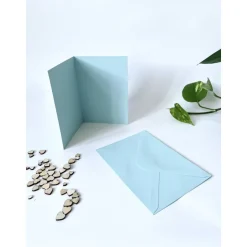 30 Stück Kartenset Klappkarten aus Kraftpapier in blau, grün und gelb Einladungskarten