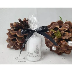Sale 5 Stück Weihnachtskerze - Geschenkkerze -Frohe Weihnachten- schwarz-weiß, verpackt Kerzen & Beleuchtung