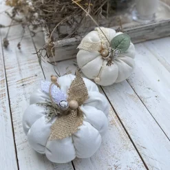 2 Stoffkürbisse aus Leinen Natur Herbst Dekoration Tischdekoration