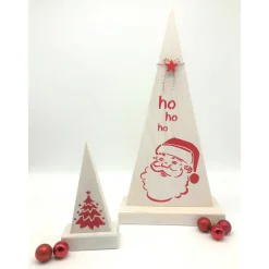 Weihnachtsdeko|Strandgutlädchen 2 Tannenbäume aus Holz, weiß/rot, süße Weihnachtsdeko