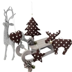 Sale 4- teilige Weihnachtsdeko zum aufhängen braun gepunktet Baumschmuck