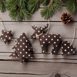 Sale 4- teilige Weihnachtsdeko zum aufhängen braun gepunktet Baumschmuck