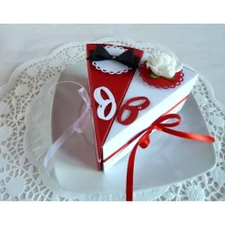 2 Tortenstücke in rot/weiß für Geldgeschenk/Gastgeschenk zur Hochzeit Geldgeschenke