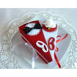 2 Tortenstücke in rot/weiß für Geldgeschenk/Gastgeschenk zur Hochzeit Geldgeschenke