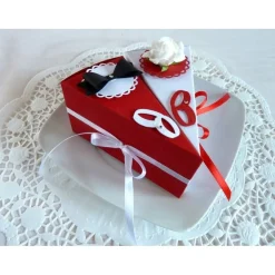 2 Tortenstücke in rot/weiß für Geldgeschenk/Gastgeschenk zur Hochzeit Geldgeschenke