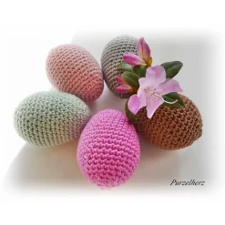 Discount 5 Umhäkelte Ostereier - Ostern,Tischdeko,Gastgeschenk,antike Farben,nostalgisch,boho,altrosa,grau,braun Ostereier