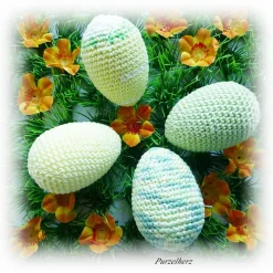 Hot 4 umhäkelte Ostereier zur Tischdeko - Gastgeschenk,Ostern,Muttertag,Dekoeier,festlich,modern,easter,sammeln,gelb,grün Ostereier