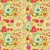 Tischdekoration|Retroliebe 4 Untersetzer Obstgarten, für Flaschen, Karaffen, Schalen + Schüsseln, mit farbigen, stilisierten Sommerfrüchten