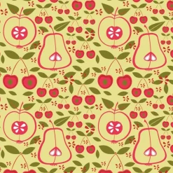 Tischdekoration|Retroliebe 4 Untersetzer Obstgarten, für Flaschen, Karaffen, Schalen + Schüsseln, mit farbigen, stilisierten Sommerfrüchten