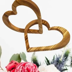 Sale 2 verbundene Herzen aus Olivenholz personalisierbar Hochzeitsgeschenke
