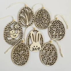 Best 7 verschiedene Eieranhänger aus Holz, Holzeier als Dekoration oder Geschenk zu Ostern, filigrane gelaserte Eier Ostereier