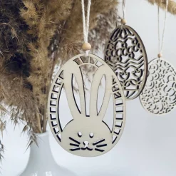 Best 7 verschiedene Eieranhänger aus Holz, Holzeier als Dekoration oder Geschenk zu Ostern, filigrane gelaserte Eier Ostereier