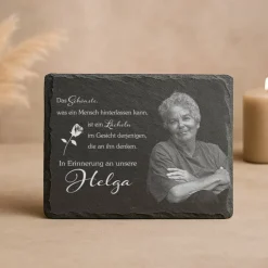 Best 40 x 30 cm Schiefertafel mit Gravur – Personalisierter Gedenkstein mit Foto & Wunschtext als wetterfester Grabschmuck Gedenksteine