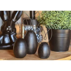 3 x Hase in schwarz mit Drahtohren Metallohren Osterdeko