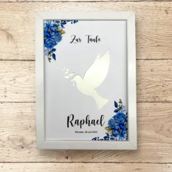 Geldgeschenke|Verzückt & Verplottet A4 Geldgeschenk zur Taufe, Kommunion, Konfirmation, Friedenstaube mit Blumenranke blau