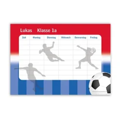 Discount A4 Stundenplan | Fußball rot-blau - personalisierbar, optional wiederbeschreibbar Kinder Stundenplan