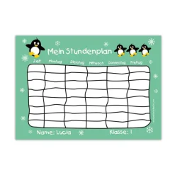Stundenplan|meinAufkleberladen A4 Stundenplan | Pinguin mint - personalisierbar, optional wiederbeschreibbar